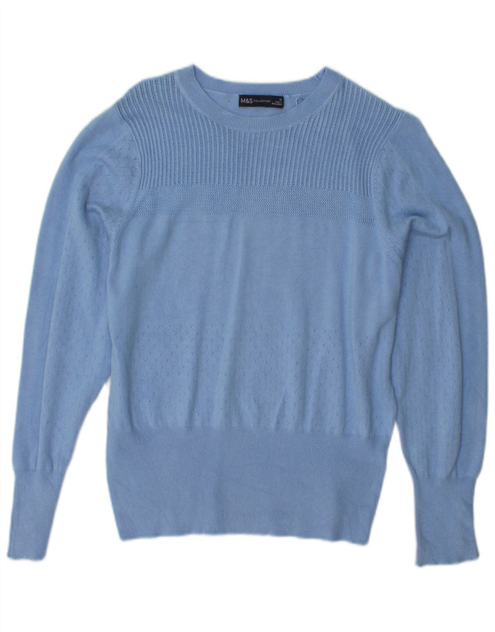MARKS & SPENCER Suéter corto con cuello barco para mujer UK 40 Azul medio