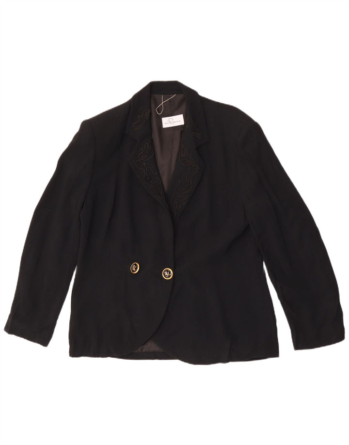 Vintage mujer doble pecho Blazer chaqueta Reino Unido 16 grande negro