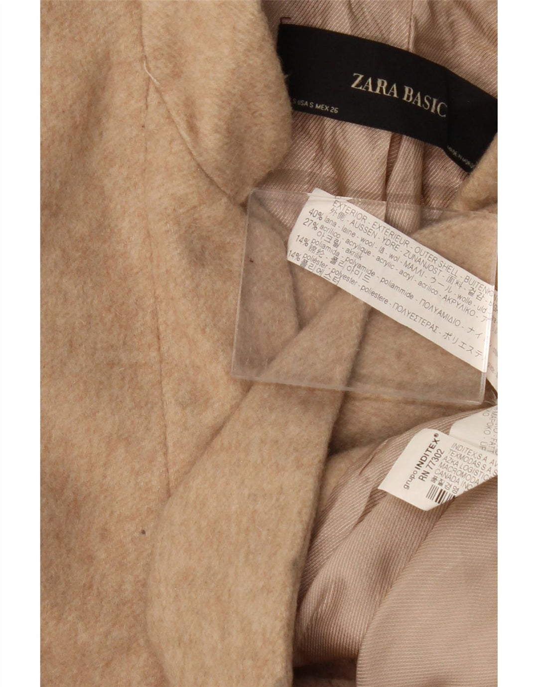 Zara Mujer Abrigo UK 10 Pequeño Lana Beige