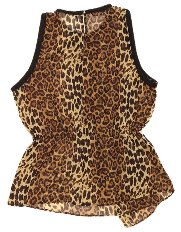 Zara Mujer Blusa Sin Mangas Top ES 40 XL Marrón Animal Print