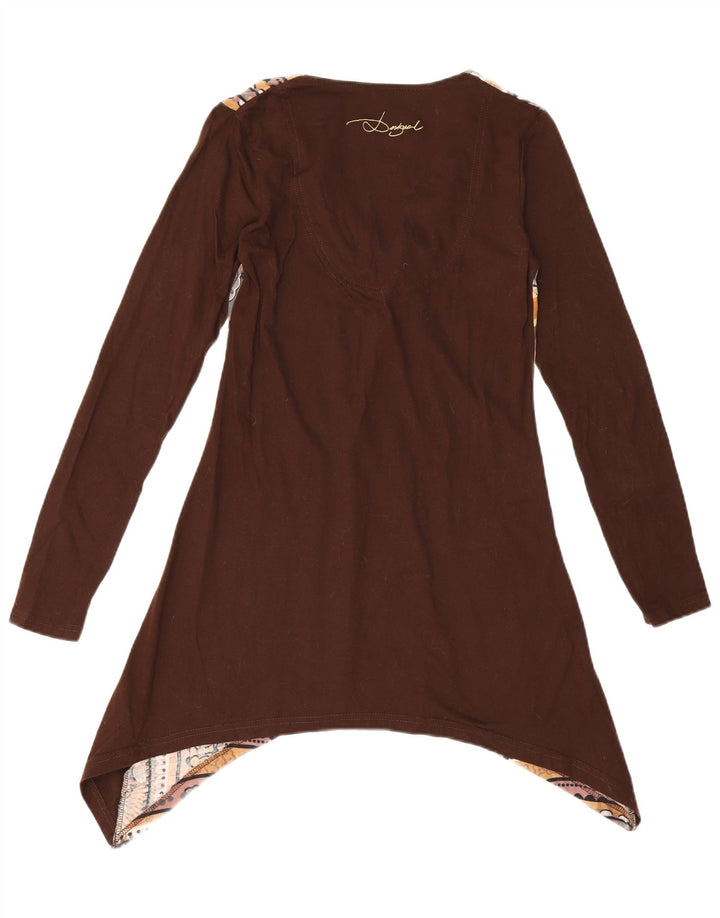 DESIGUAL Top tipo túnica asimétrico gráfico para mujer UK 10 Small Brown Floral
