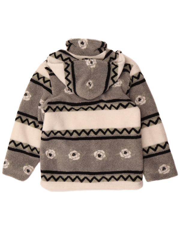 Vintage mujer con capucha chaqueta de lana Reino Unido 18 XL gris geométrico