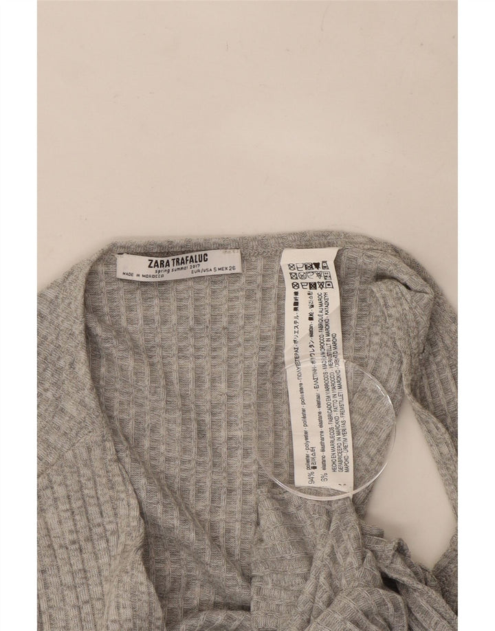 Zara Mujer Mono De Punto Sin Mangas UK 8 Pequeño Poliéster A Rayas Gris