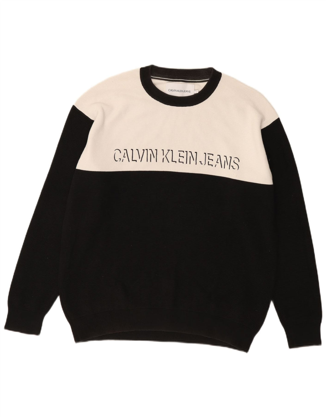 Calvin Klein Jeans Hombre Sudadera Gráfica Jumper Large Negro Colorblock