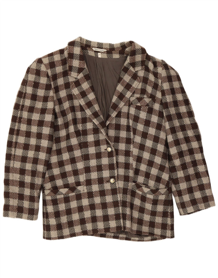 Vintage mujer 2 botones Blazer chaqueta IT 46 grande marrón Gingham Classic