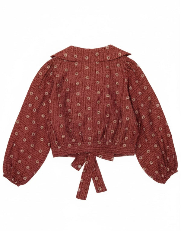 Krizia Blusa corta con lazo frontal para mujer IT 46 Large Granate Lunares