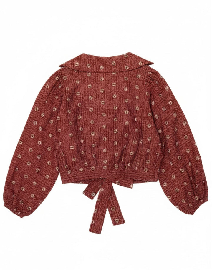 Krizia Blusa corta con lazo frontal para mujer IT 46 Large Granate Lunares