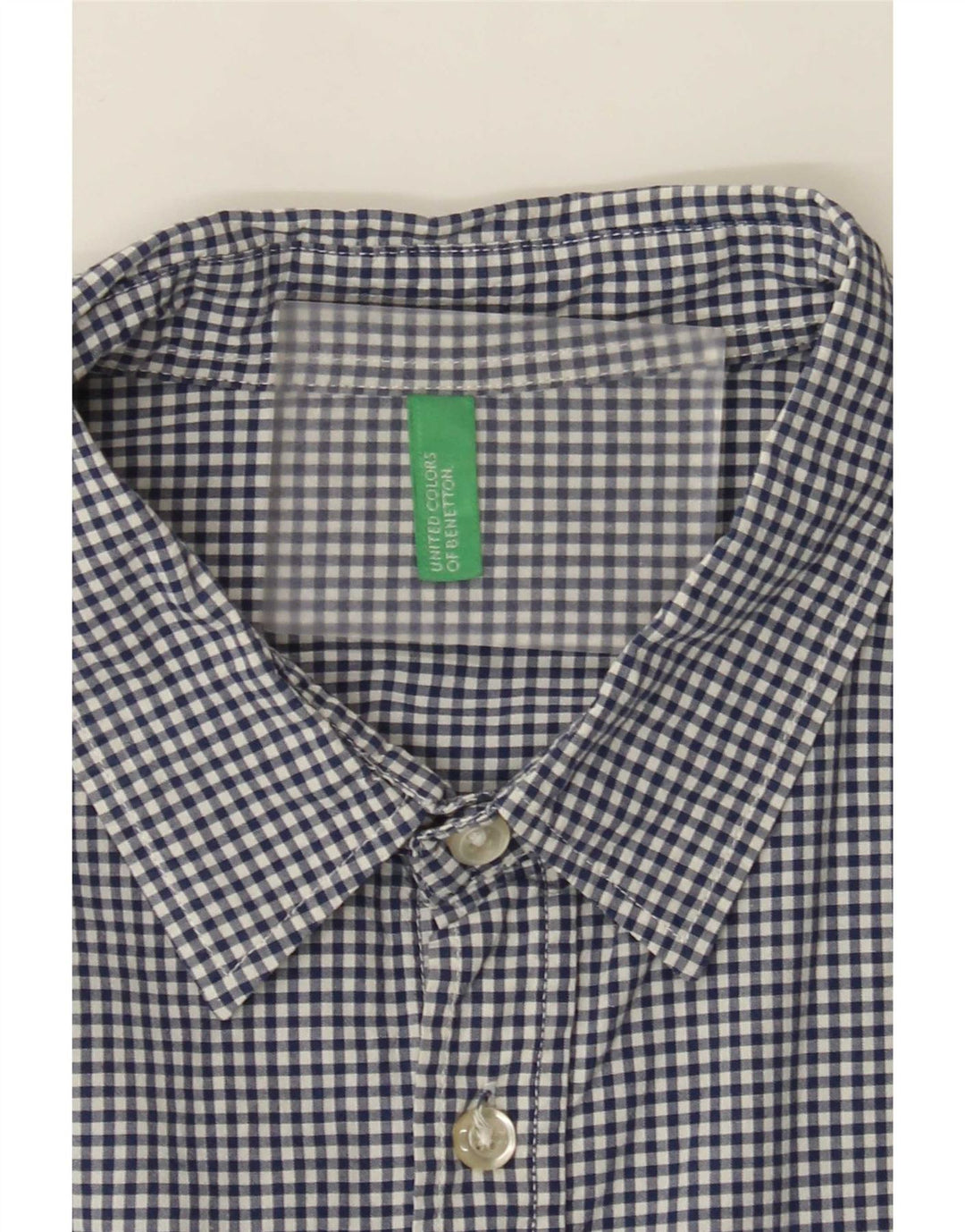 Benetton Hombre Camisa De Manga Corta A Cuadros Azul Medio