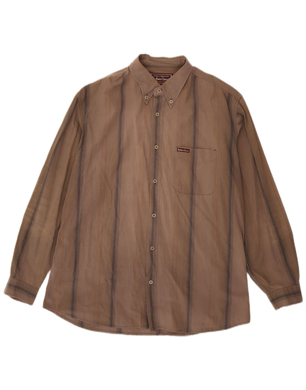 Camisa Marlboro Classics para hombre 2XL Algodón a rayas marrón