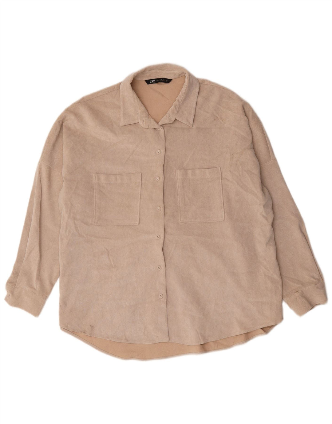 Zara Mujer Camisa Oversize ES 40 XL Poliéster Beige
