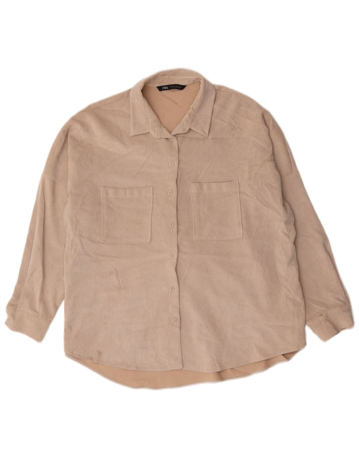 Zara Mujer Camisa Oversize ES 40 XL Poliéster Beige