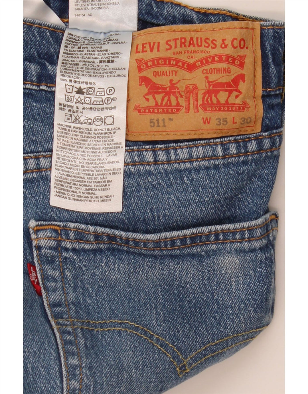Levi's Hombre 511 Slim Jeans W35 L30 Algodón Azul