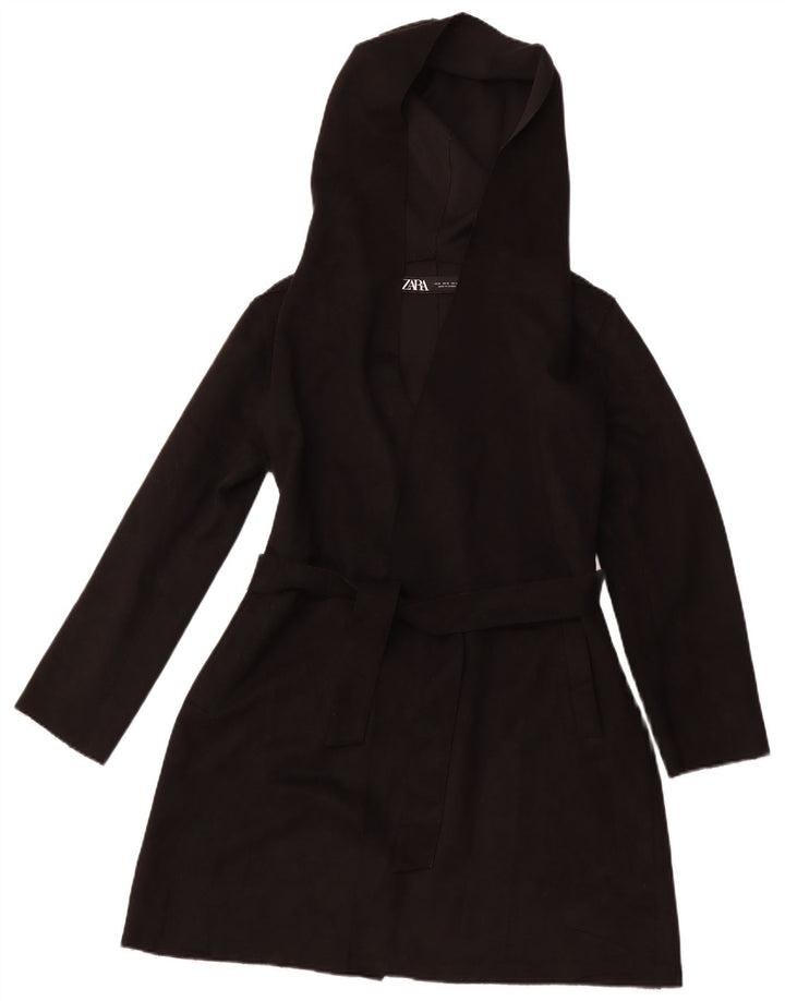 ZARA Abrigo extragrande con capucha para mujer UK 10 Small Poliéster negro