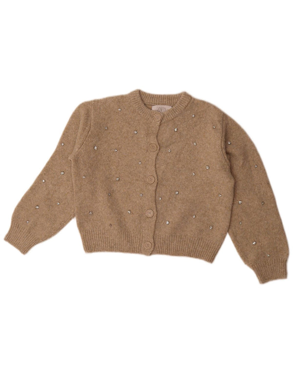 Zara Jersey Niña Crop Cardigan 9-10 Años Beige Poliéster