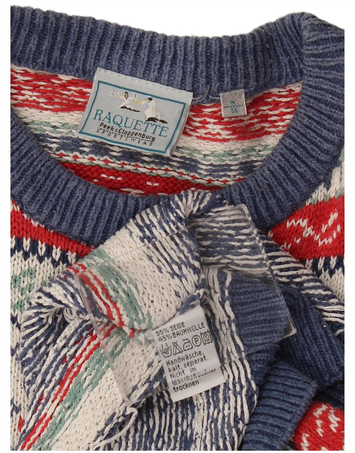 Vintage hombres cuello redondo jersey suéter IT 50 medio multicolor Fair Isle