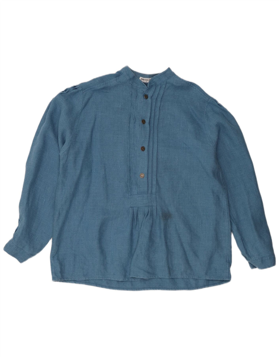 Vintage mujer manga larga blusa de gran tamaño Top EU 42 lino azul grande