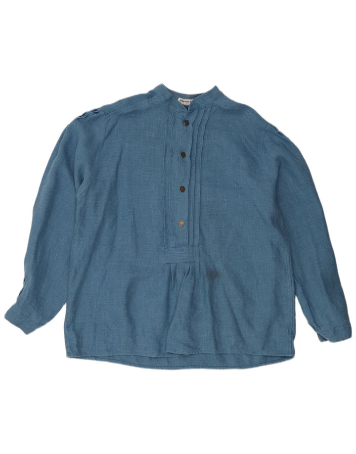 Vintage mujer manga larga blusa de gran tamaño Top EU 42 lino azul grande