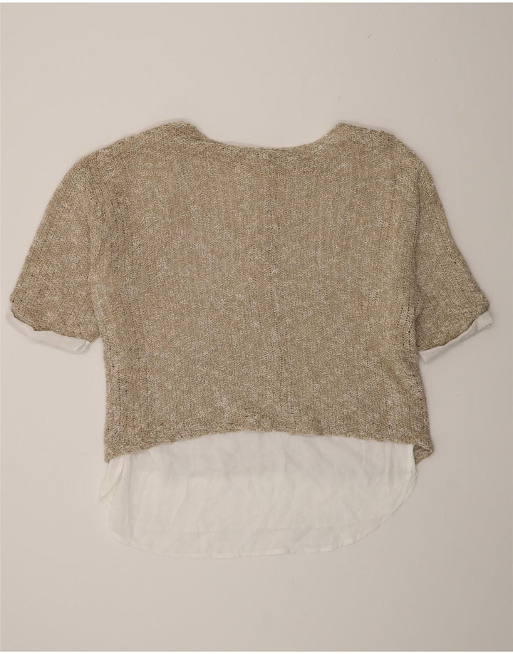 Zara Mujer Blusa De Ganchillo Extragrande UK 44 Medio Beige Colorblock