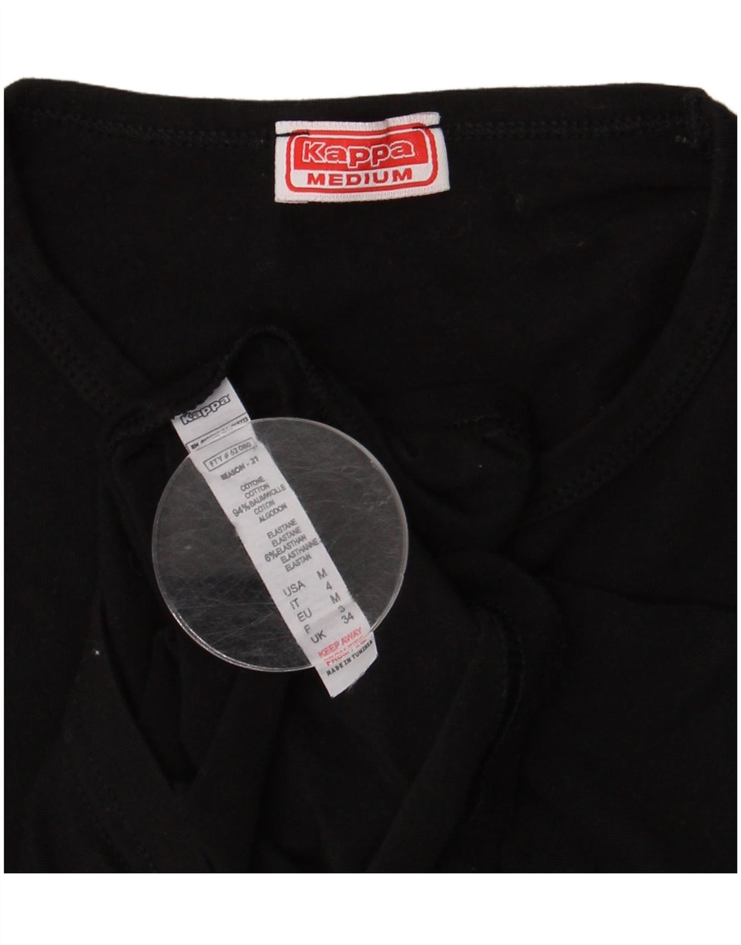 Kappa Camiseta para Mujer Top UK 12 Medium Black Cotton