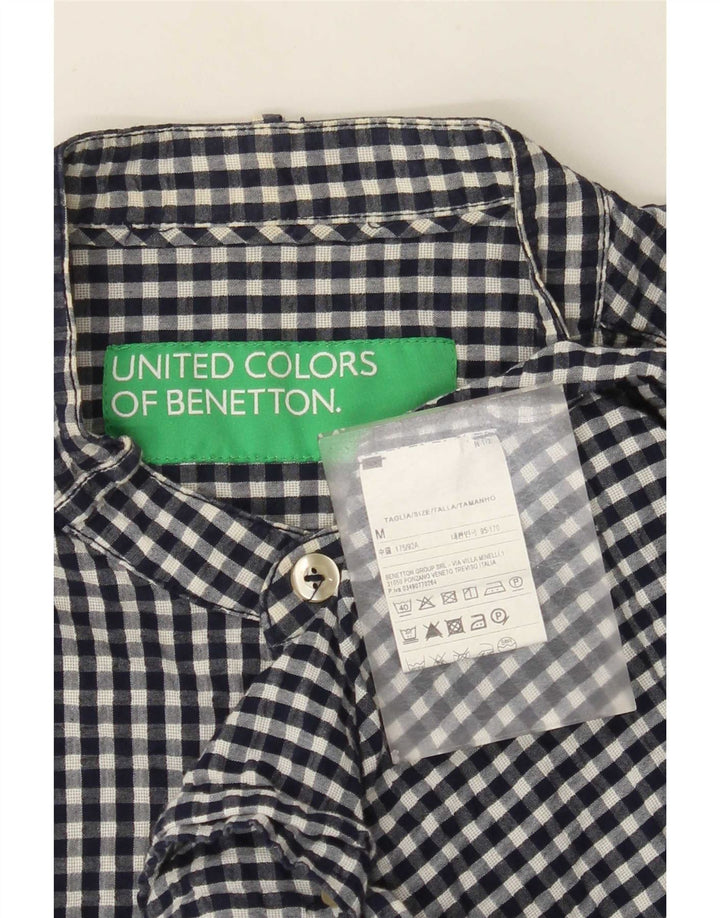 Camisa Benetton Hombre Mediana De Algodón A Cuadros Azul Marino