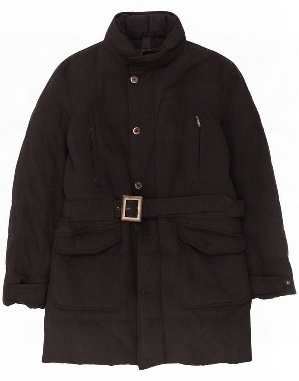 Abrigo acolchado con capucha vintage para hombre UK 36 Small Black