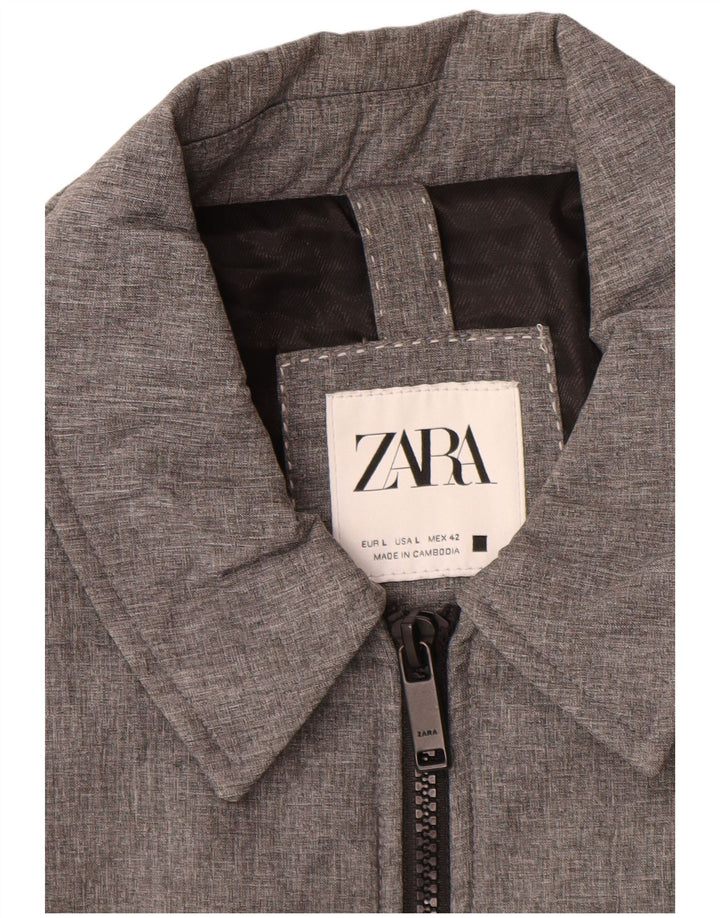 Zara Mens Utility Jacket UK 40 Grande Gris Poliéster