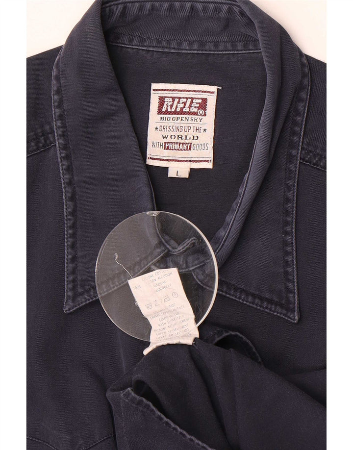 Camisa Rifle Hombre Grande Azul Marino Algodón