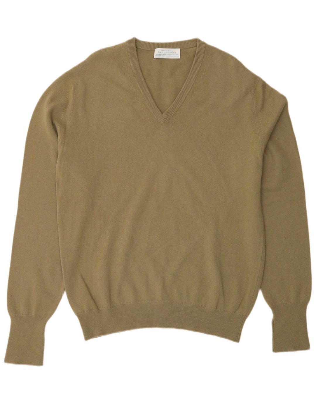 BALLANTYNE Jersey con cuello en V para hombre IT 46 Small Khaki Wool