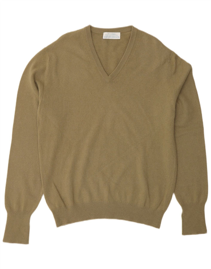 BALLANTYNE Jersey con cuello en V para hombre IT 46 Small Khaki Wool