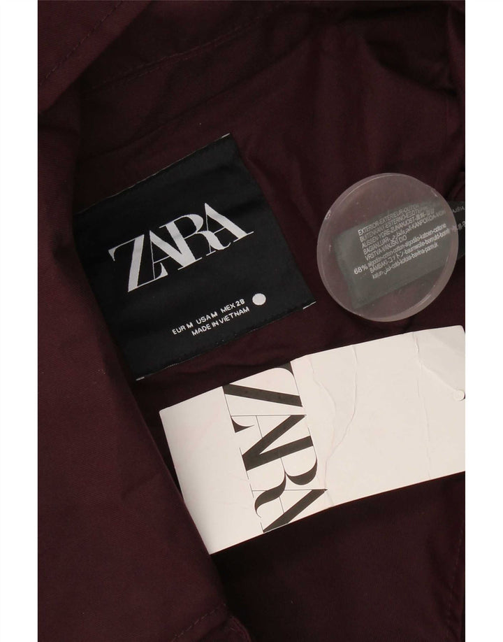 Zara Chaqueta Bomber Extragrande con Capucha para Mujer UK 44 Algodón Burdeos Mediano