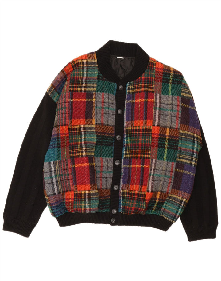 Vintage hombres Cardigan suéter XL multicolor cheque