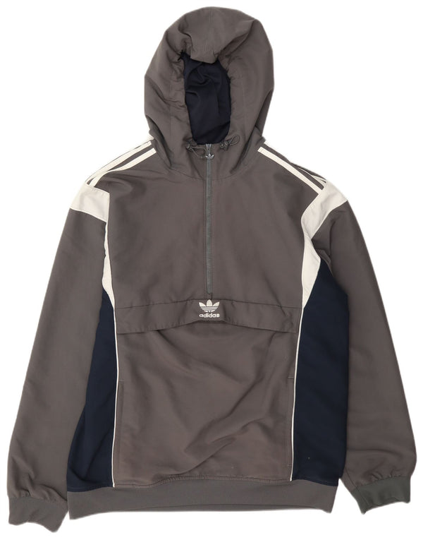 Adidas Hombre Anorak Con Capucha Chándal Top Chaqueta Grande Gris Colorblock