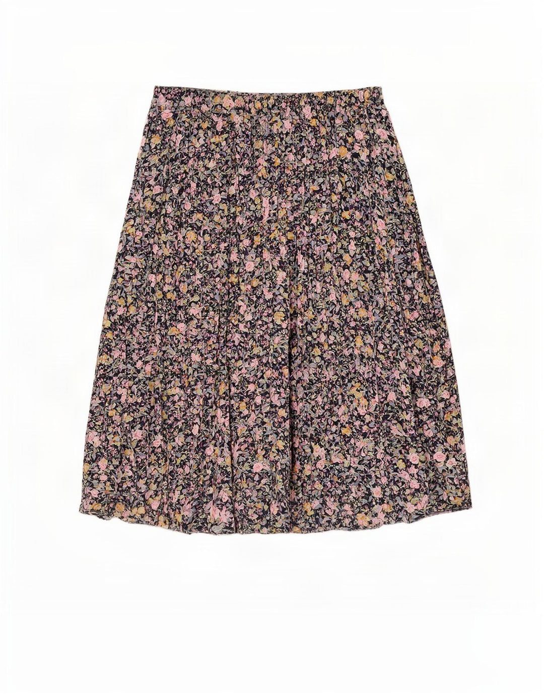 Vintage mujer A-Line falda W34 poliéster floral azul marino grande