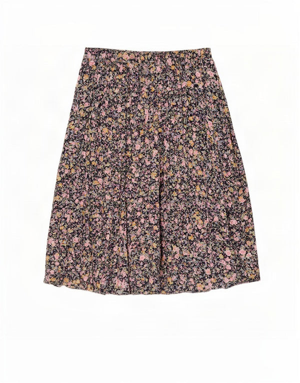 Vintage mujer A-Line falda W34 poliéster floral azul marino grande
