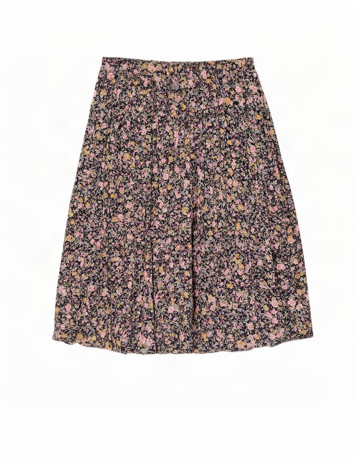 Vintage mujer A-Line falda W34 poliéster floral azul marino grande