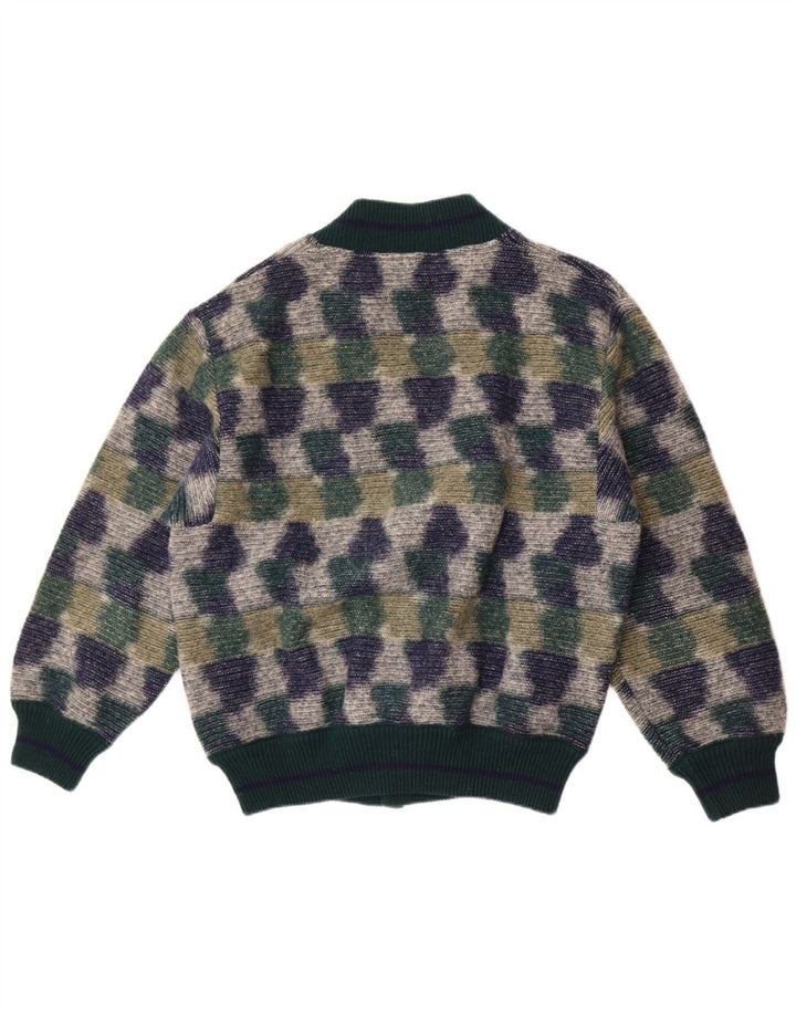 Vintage hombres Cardigan suéter medio verde geométrico