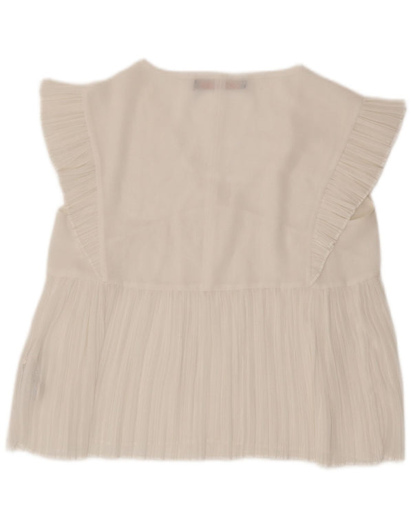 Zara Mujer Trafaluc Blusa Top UK 10 Pequeño Poliéster Blanco