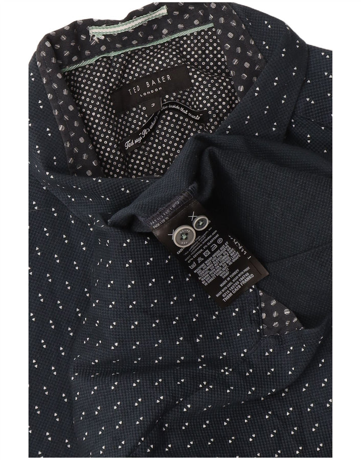 Ted Baker Camisa de manga corta para hombre Talla 3 Mediana Azul marino Algodón geométrico