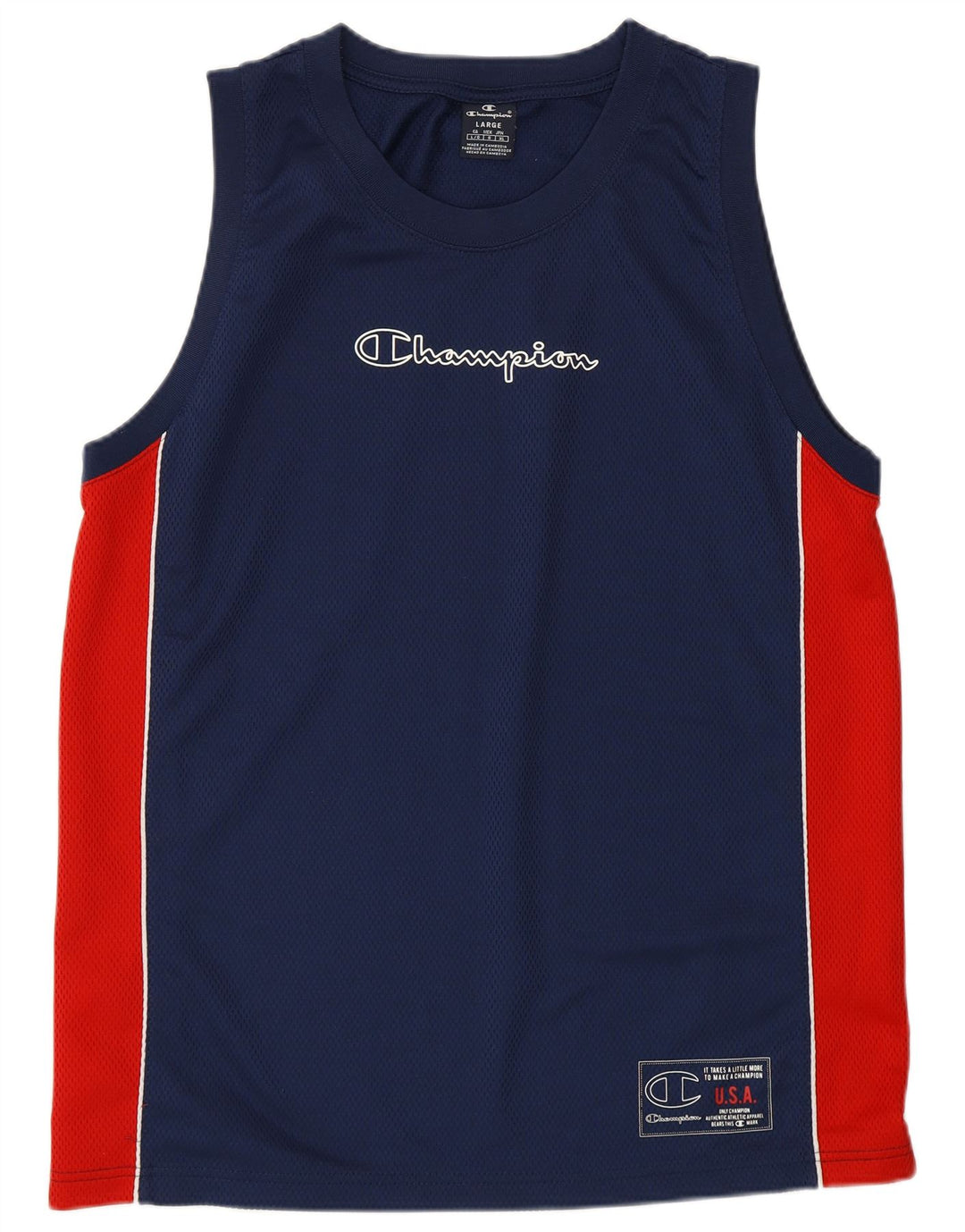 Champion Camiseta Sin Mangas Con Gráfico Para Hombre Grande Azul Marino Colorblock Poliéster