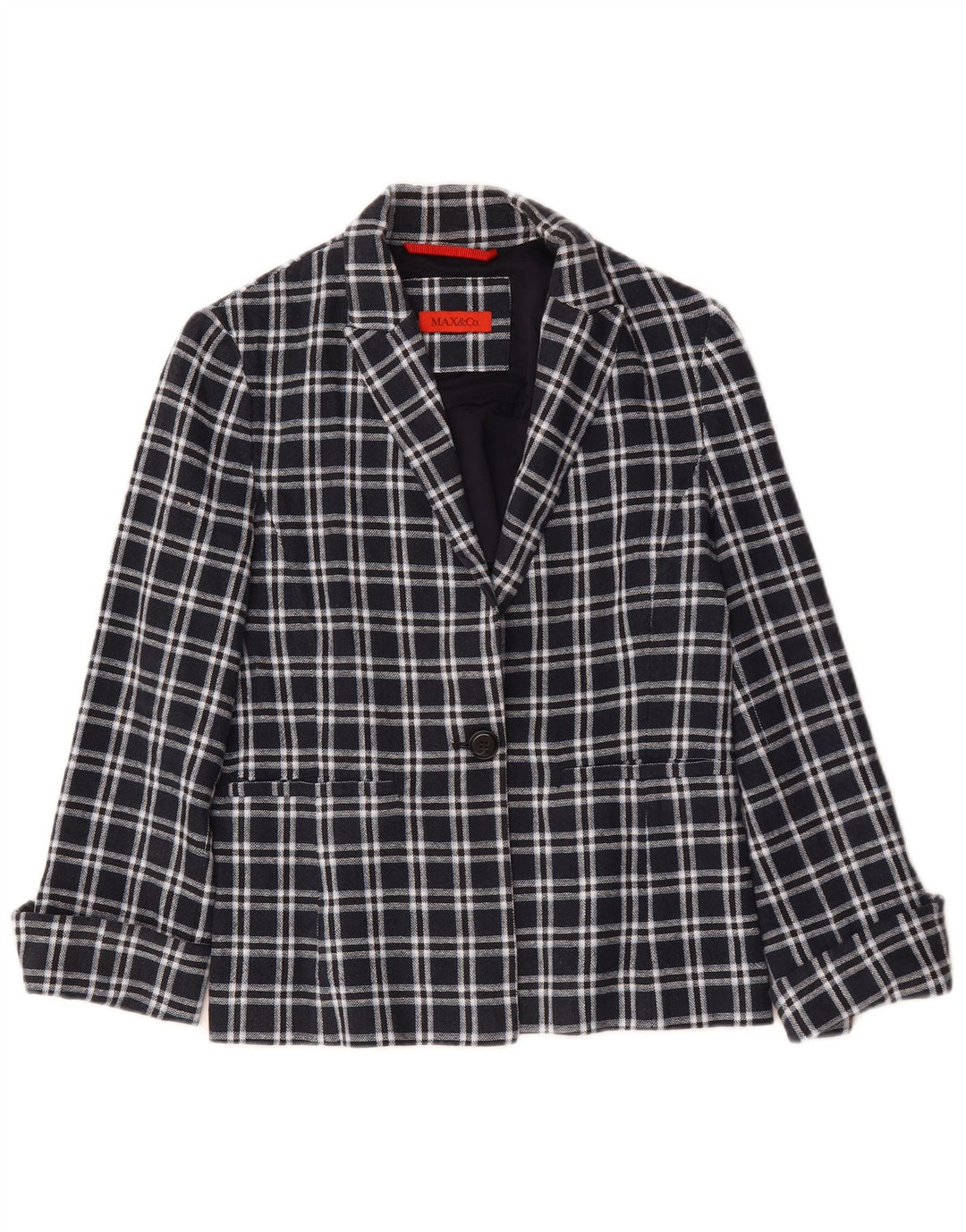 Max & Co. Chaqueta tipo blazer con 1 botón para mujer, Reino Unido 42, algodón a cuadros azul marino mediano