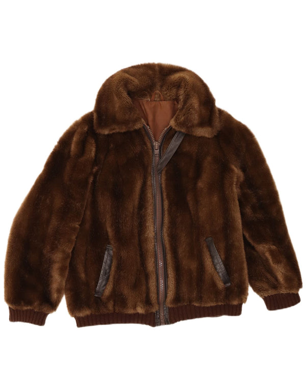 Vintage mujer chaqueta de piel sintética Reino Unido 14 marrón medio