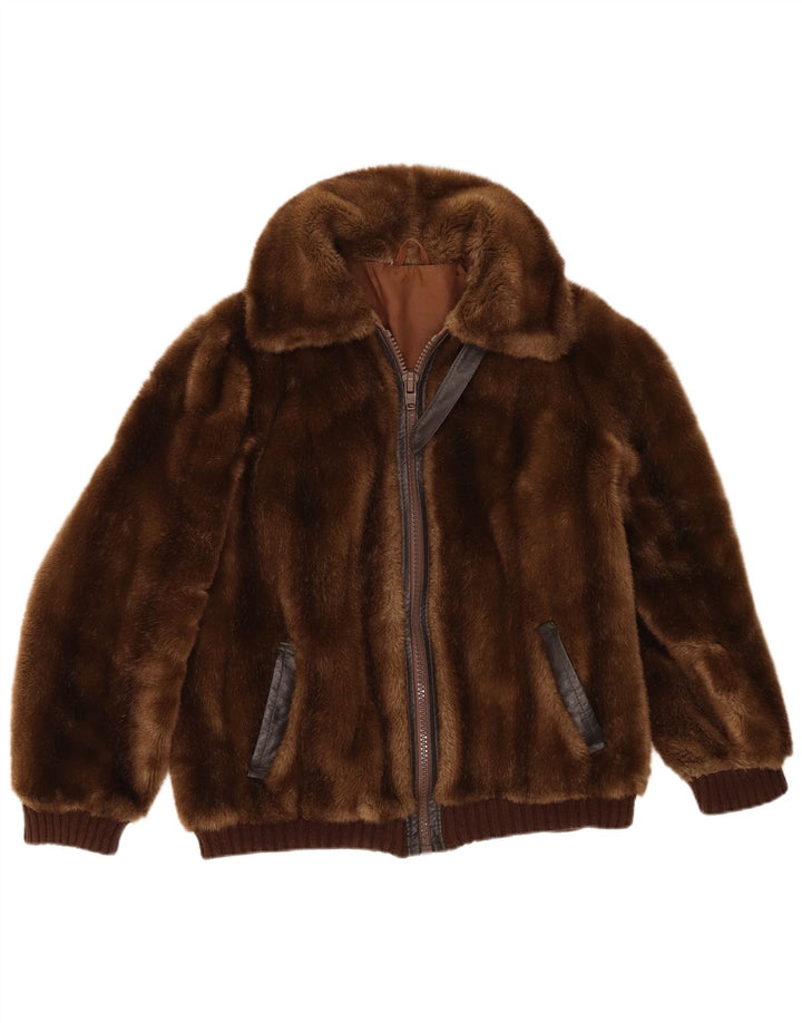 Vintage mujer chaqueta de piel sintética Reino Unido 14 marrón medio