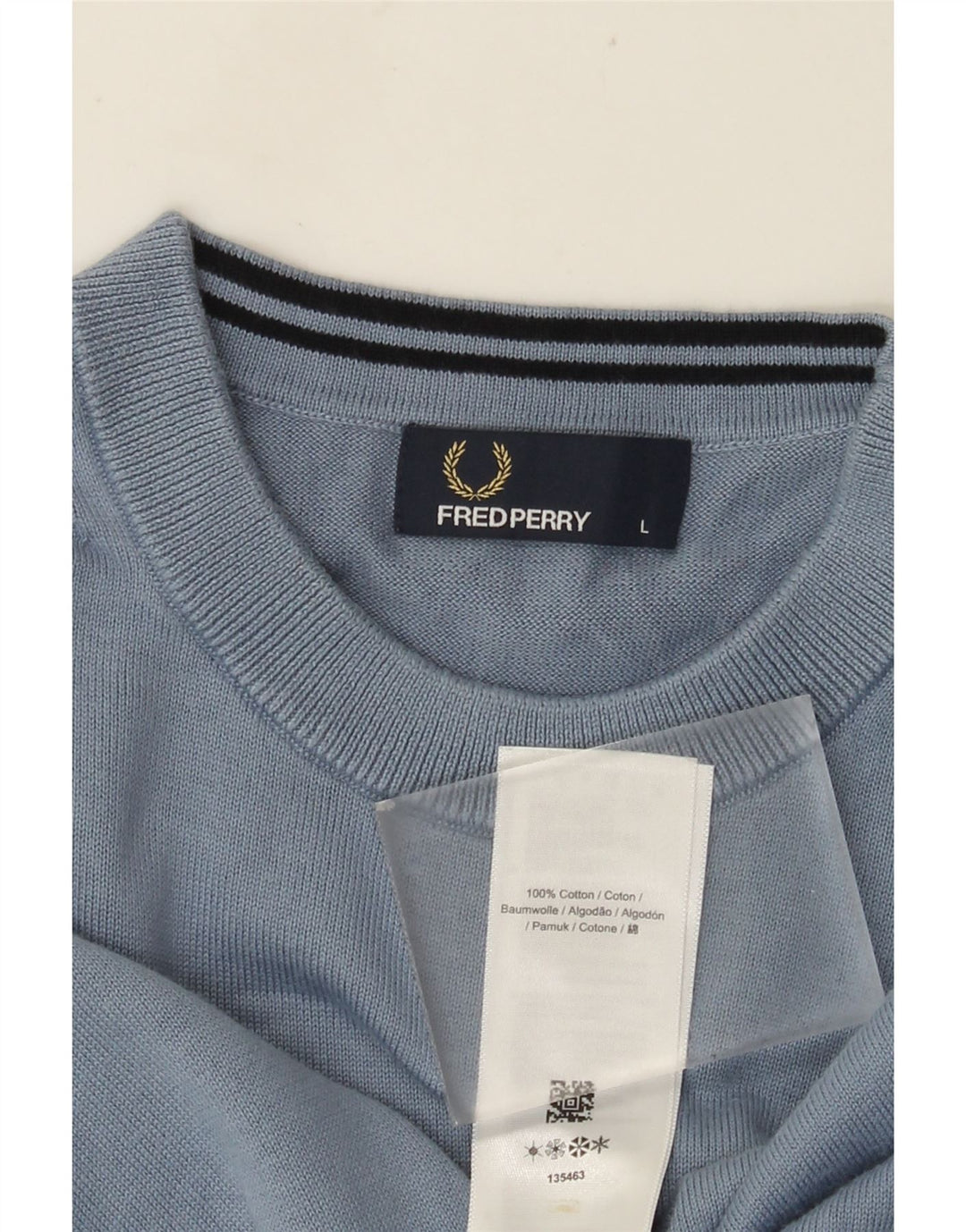 FRED PERRY Jersey de cuello redondo para hombre, jersey de algodón azul grande