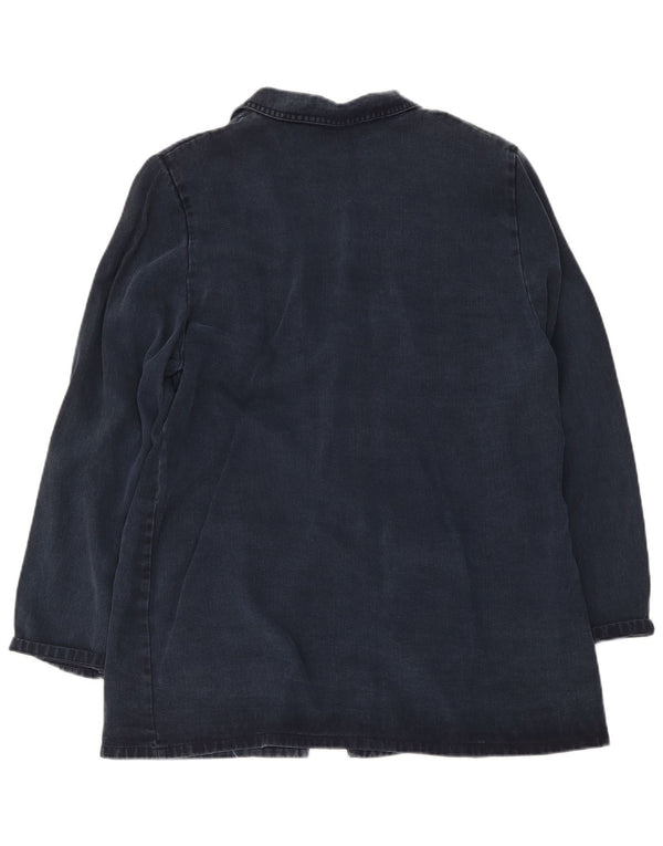 Vintage mujer 2 botones longline Blazer chaqueta Reino Unido 20 2XL azul marino Lyocell