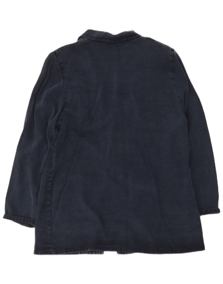 Vintage mujer 2 botones longline Blazer chaqueta Reino Unido 20 2XL azul marino Lyocell