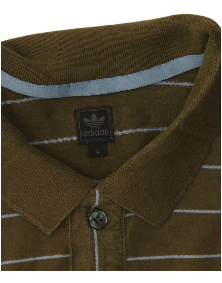 Adidas - Polo para hombre, talla grande, color caqui, a rayas