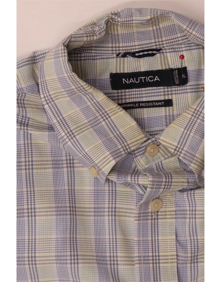 Nautica Camisa Manga Corta Hombre XL Azul Cuadros Algodón