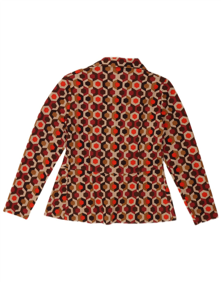 VINTAGE Mujer Blusa de manga larga Top UK 12 Medio Multicolor Geométrico