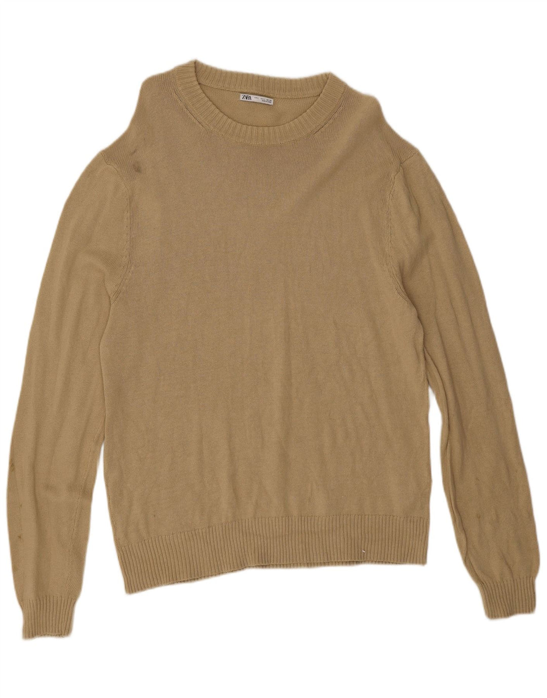 Zara Hombre Jersey Cuello Redondo Jersey Grande Algodón Beige