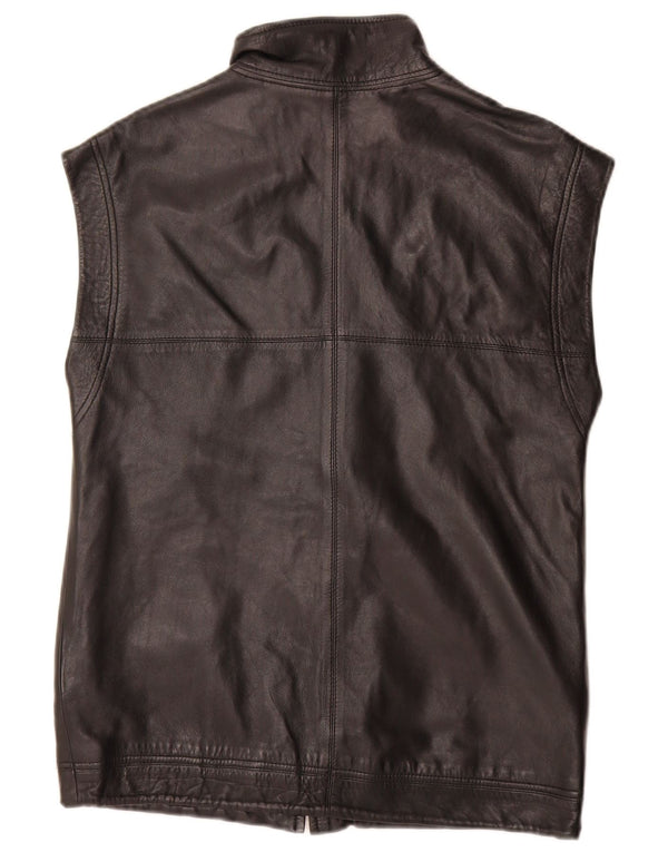 Vintage hombres cuero chaleco Reino Unido 36 pequeño negro